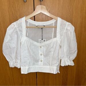 Zara - Cropped eyelet puffed sleeve top